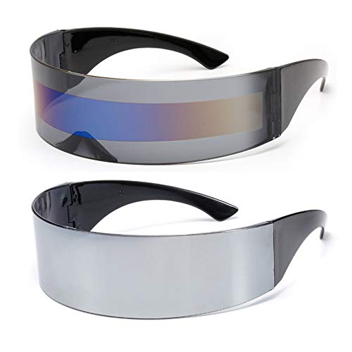 Image of PLOPLO 2 Pack Futuristic Cyclops Monoblock Shield Mirrored Sunglasses Sunglass Glasses