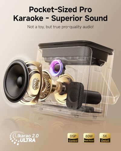 Image of Ikarao Karaoke Machine for Adults, with Lyrics Display Screen, WiFi for YouTube & Karaoke Apps, HDMI to TV, 2 Wireless Microphones, Portable Autotune EQ Karaoke Speaker for Family Home Party Camping