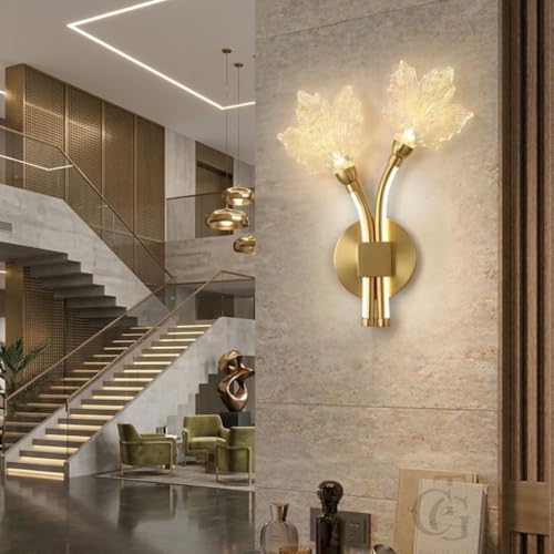 Image of Modern LED Wall Sconce Light, Dual Holly Leaf Design, Metal Base with Three Colour Illumination (Warm White, Natural White, Cool White), Indoor Decorative Lighting|Gold
