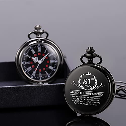 Image of ManChDa Birthday Gifts for Him - Quartz Personalized Pocket Watch Engraved Customized with Chain Gift Box Gift for Men (21th Birthday Gifts)
