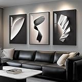 Large Framed Modern Wall Art for Living Room, 3 Piece Black and White Abstract Contemporary Pictures Artwork Decor, Geometric Luxury Bright Style Prints Paintings for Hallway and Office 24x36 Inch