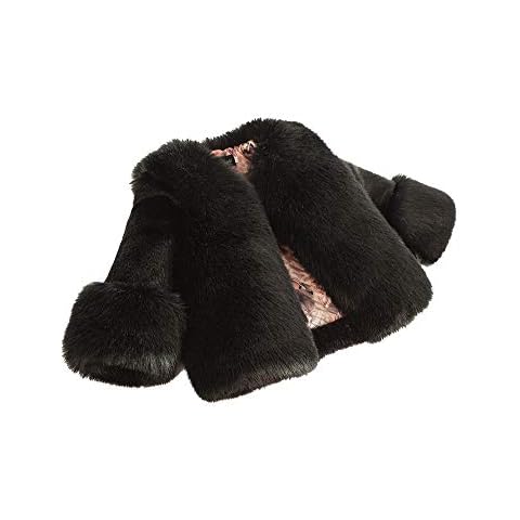 Girl Faux Fur Overcoat Jacket Children Fluffy Long Sleeve Warm Outwear Coat Black 160 Cover