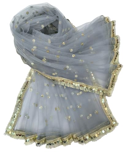 Image of Navti Creations Women's Lightweight Net Dupatta With Sequence Embroidery & Kiran Border (Length 2.25m)