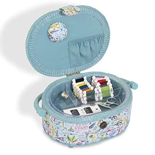 image for Dritz Small Sewing Supplies Filled Embroidery Basket, Blue Assorted, 9