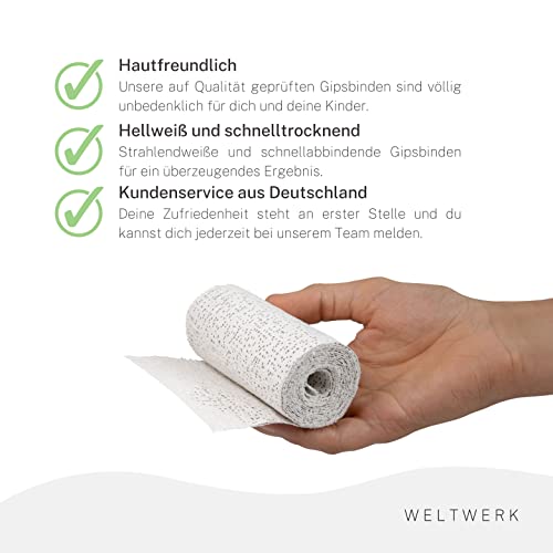 WELTWERK® Gipsbinden Babybauch Abdruck – 10er Set Weiß – schnelltrocknend & hautfreundlich – für Schwangerschaft, Basteln & Modellieren – inkl. E-Book Anleitung & Bastelideen