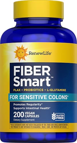 Renew Life – Fiber Smart – For Sensitive Colons – fiber supplement – colon health – 200 vegetable capsules