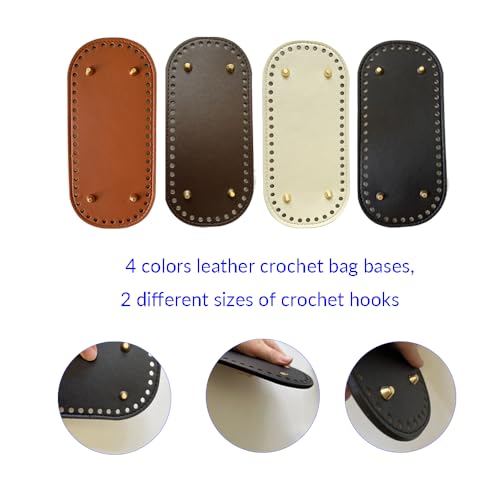 TQFXGLL 14 Pcs Leather Crochet Bag Making Kits, 4 Colors Bag Bases, Round and D Shape Purse Handles with 2 Sizes Crochet Hooks for DIY Purses Bags Craft Making - Thumbnail 5