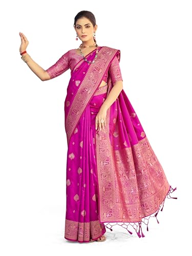 Image of SWORNOF Women's Kanjivaram Soft Silk Banarasi Sarees With Unstiched Blouse Piece