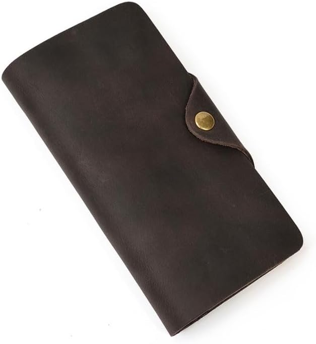 Men's Genuine Leather Wallet with Vintage Snap Fasteners Long with Multiple Card Slots Clutch for Business Use
