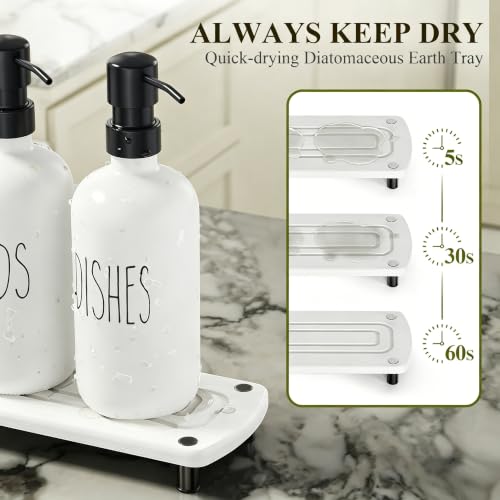Image of Cisily Kitchen Soap Dispenser Set Comes with Ceramics Sponge Holder, Gold Pumps, and Instant Dry Tray, Hand and Dish Soap Dispenser Set (4, Black + White + Sponge Holder)
