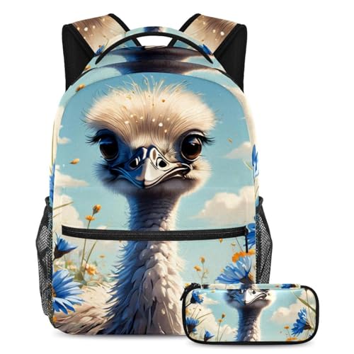 Sac à dos tendance autruche et fleur idéal pour faire l'envie de toute la classe