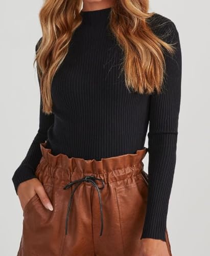 Image of Lacozy Women's Mock Neck Long Sleeve Tops Dressy Casual Fitted Ribbed Basic T Shirts