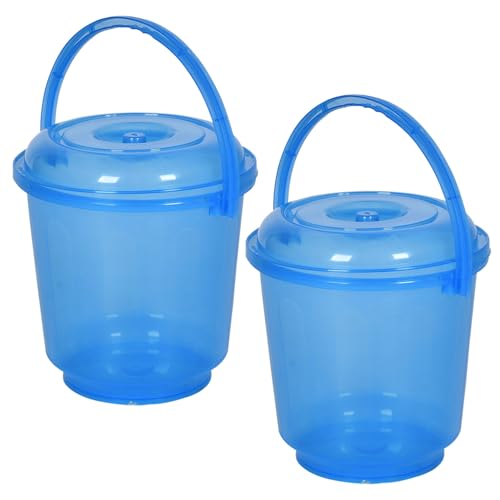 Image of Urbane Home Pack of 2 Bucket | Bathroom Bucket | Utility Bucket for Daily Use | Water Storage Bucket | Bathing Bucket with Handle & Lid | 13 LTR | SUPER-013 | Transparent Blue