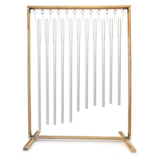 Set of 11 Planetary Tuned Healing Chimes with Wooden Stand - Includes 11 Chimes, Stand, & Mallet/Tuned Based on Planetary Bodies of the Solar System/Great for Sound Healing