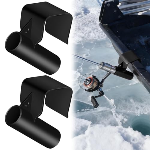 2Pcs Plastic Ice Fishing Sled Rod Holder Ice House Sled Rod Holder Hands-Free Ice Fishing Pole Holders Rack Sturdy for Ice Sled Men Birthday Gift Black