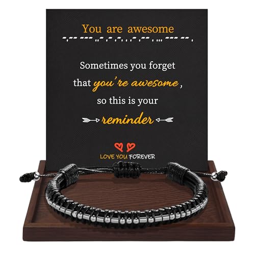 Inspirational Gifts for Men Morse Code Bracelets Mens Bracelets Graduation Gifts for Him Fathers Day Adjustable Leather Bracelet Motivational Birthday Annivesary Jewelry Stocking Stuffers for Men