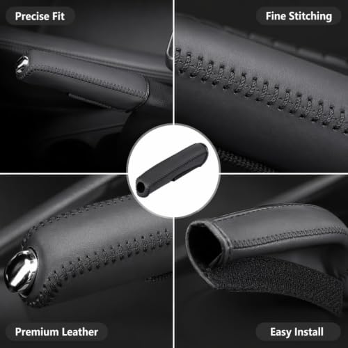 Image of Car Gear Cover, Handbrake Protection for Daily Driving, Universal Fit Car Accessory, Interior Protection Cover for Gear Knob, Black Leather Design