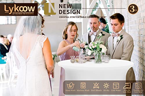 3 Packs Cocktail Table Covers Spandex Stretch White Round Tablecloth With Skirt, 32"X 43" Upgraded Model Cocktail Table Skirt Fitted High Top Stretch Table Dress For Party Wedding Banquet Table #TOP6