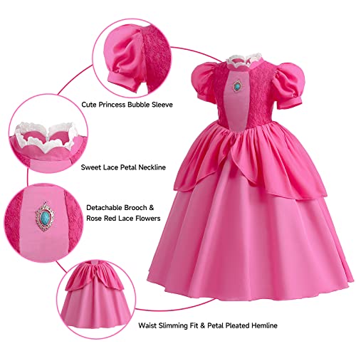 Jnmtz Princess Peach Costume Dress Girls Kids Cosplay Princess Peach Costumes Outfit Halloween Party Dress Up #TOP2