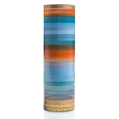 Angela neue Wiener Werkstaette 71202531 Jarrón de Cristal con circonitas cilíndrica, Color Azul/Naranja, 9 x 9 x 25 cm Cover