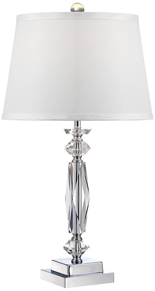 Traditional Art Deco Style Accent Table Lamp 23" High Dark Silver Clear Crystal Glass Column White Drum Shade for Living Room Bedroom House Bedside Nightstand Home Office Family