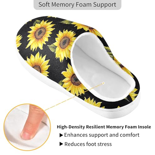 Black Sunflowers Womens Cotton Slippers Lightweight Memory Foam Home Slippers for Bedroom Christmas Presents 6-72