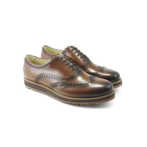 Sapato Oxford em Couro Masculino Solado Borracha Casual Marrom 43