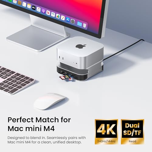 Image of VENTION for Mac mini M4 Dock, 10 in 1 Aluminum Stand for M4 /M4 Pro with M.2 NVMe SSD Enclosure, 4K@240HZ /144HZ USB A 3.2, 10Gbps Transfer, USB C Extender, SD /TF Reader, Silver