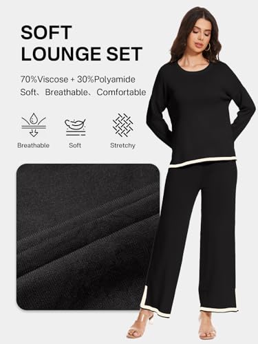 Knit Lounge Sets for Women Long Sleeve Sweater Pajama Sets Sweatsuits 2 Piece Pant Sets Casual Tracksuit Travel Outfits2