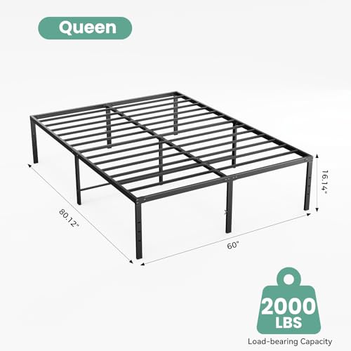 Image of Sweetcrispy Queen Size 16 Inch Platform Bed Frame, Heavy Duty Metal Foundation Frame, Noise-Free Sturdy Steel Slats, Underbed Storage, No Box Spring Needed, Quick Setup