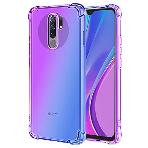 Coque Redmi 9 transparente antichoc et flexible en TPU souple dégradé violet bleu