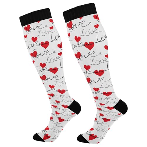 Dussdil Red Hearts Love Valentine Compression Socks for Women Men Christmas Circulation Long Knee Socks for Winter Warm Stockings Socks