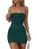 ANRABESS Women 2 Piece Skirt Sets Summer Strapless Crop Top Matching Bodycon Sexy Going Out Mini Club Dress Outfit Clothes Medium Dark Green