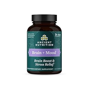 Stress Relief and Brain Supplement by Ancient Nutrition, Brain and Mood, Made with Ashwagandha, Lion’s Mane to Help Reduce Stress, Gluten Free, Paleo and Keto Friendly, 60 Capsules