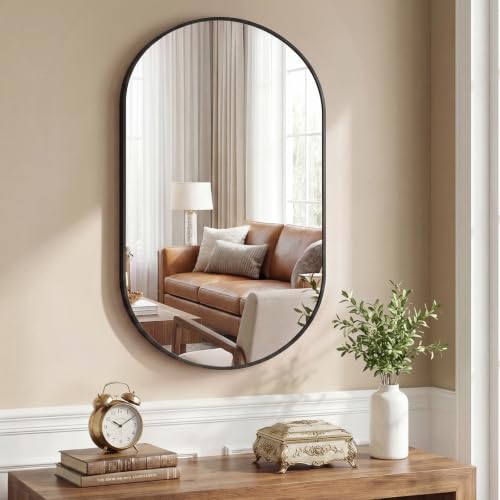 NEWBULIG 24" X 36" Oval Bathroom Mirror, Black Wall Mirrors for Over Sink