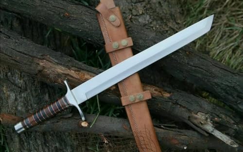 30 Inch Long Tanto Blade Hunting Sword Custom Handforged J2 Steel Survival Sword Micarta $ Rose Wood Grip with Leather Sheath Combat Sword by Empire Industry
