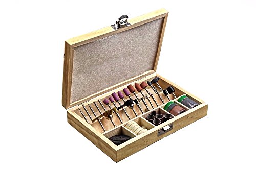 Driak 100 PC Rotary Tool Accessory Wood Works With Wooden Storage Box