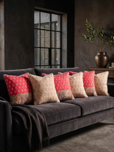 Image of Terra Bloom Premium 100% Cotton Printed Cushion Covers Set of 6 | 16 x 16 Inches | Handmade Jaipur Block Print | Hidden Zipper | Soft Sofa Cushion Covers for Living Room, Bedroom & Home Decor