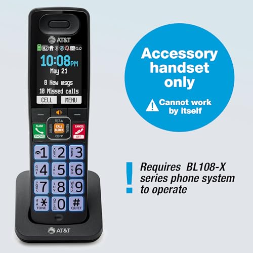 Image of AT&T DECT 6.0 Additional Handset for BL108 Series, No Phone Jack Needed, Smart Call Blocker, Bluetooth Connect to Cell, Caller ID Announce | BL108-0