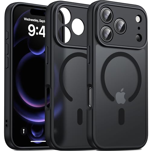 Image of Oterkin Magnetic for iPhone 17 Pro Max Case Matte, Upgraded Full Camera Protection Compatible with MagSafe Frosted Translucent Shockproof Anti-Scratch Slim Fit Case Military Grade Protection (Black)