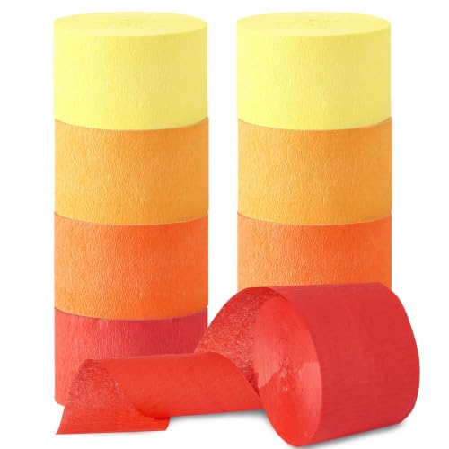 Image of Orange Streamers Party Decorations, 8 Rolls 656ft Red Orange Yellow Crepe Paper Streamers for Thanksgiving Birthday Anniversary Firefighter Fall Decorations Supplies