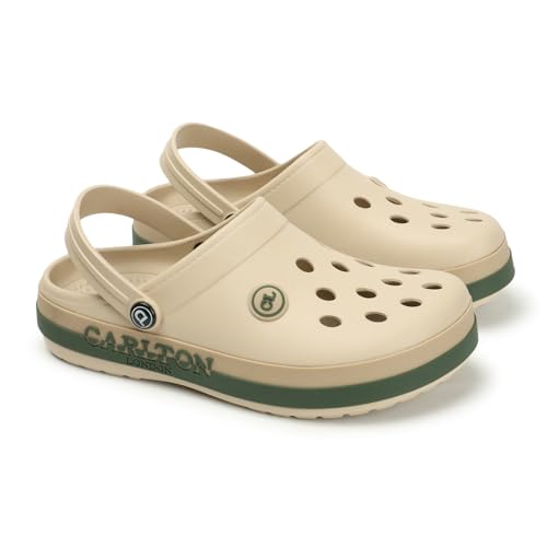 Image of Carlton London Men's Perforated Two-Tone Slip-On Clogs - Lightweight, Breathable, & Waterproof Comfort Footwear for Men | Anti-Slip EVA Rubber Clogs with Backstrap for Indoor, Outdoor, & Beach Wear