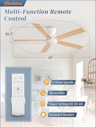 Image of Fanbulous 48 Inch White Ceiling Fan no light, Flush Mount Low Profile