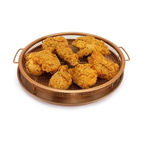 EaZy MealZ Crisping Basket & Pizza Pan 12” | Air Fry Crisper | Tray & Grease Catcher | Even Cooking | Non-Stick | (Basket + Pizza Pan + Oven Mitts) Cover