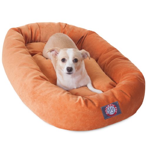 Image of Majestic Pet Villa 32 Inch Shredded Memory Foam Dog Bed for Medium Sized Dog 32x23x7 Inch-Orthopedic Pet Bed - Washable Medium Puppy Mat with Head Support-Orange