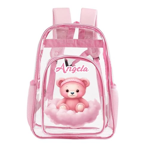 Custom Clear Kids' Backpack Large Cute PVC Cute Bear Animals Printing Transparent Daypack for Schools Stadium Concerts Work Clear/Pink Casual Pack