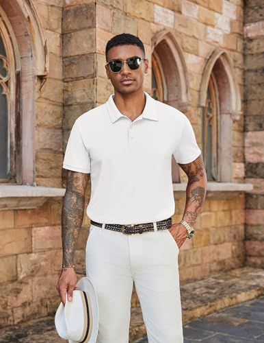 COOFANDY Men's Polo Shirts Short Sleeve Classic Fit Golf Shirts Casual Solid Waffle Collared T Shirt2
