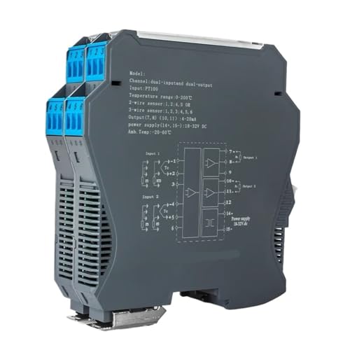 Transmisor de temperatura de 3 cables for resistencia térmica con salida linealizada de 4 a 20 mA, 0-10 V y entrada universal.(2 input 2,-50-200C_DC24V_0-10V)