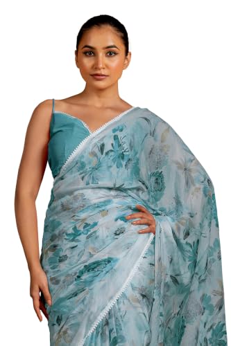 Image of MIRCHI FASHION Saree for Woman Georgette Floral and Leaf Printed | Elegant Farewell and Ceremonial Women's Sari with Blouse Piece