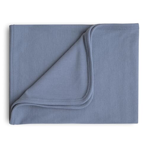 Image of mushie Extra Soft Baby Blanket | Cotton and Elastane Ribbed Receiving Blanket, Swaddle, Stroller | 35x35 Inch (Tradewinds)